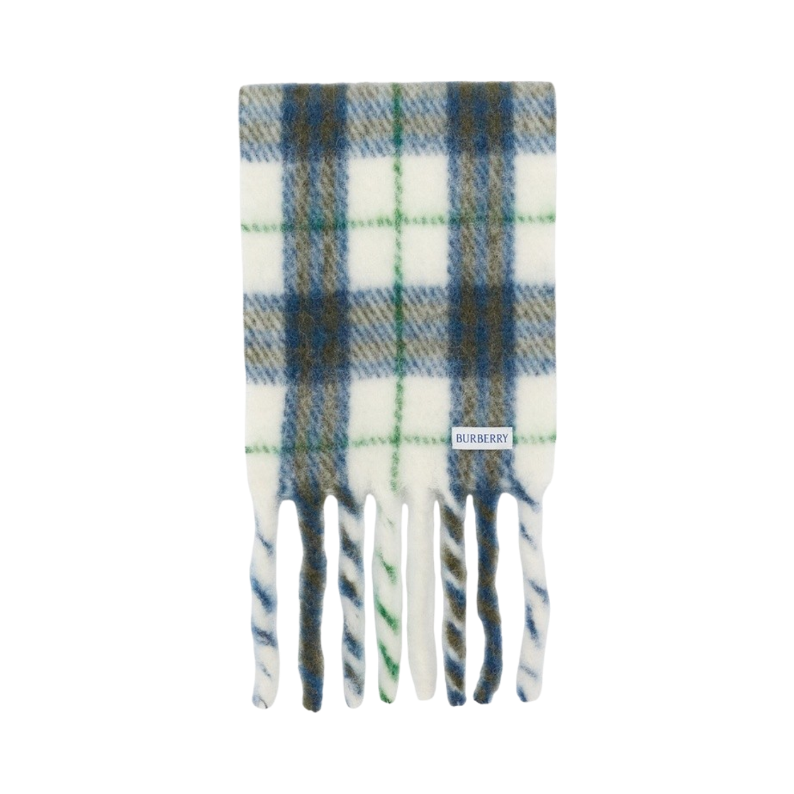 8126902 (W) Burberry Check Alpaca Wool Blend Muffler Peacock Blue White
