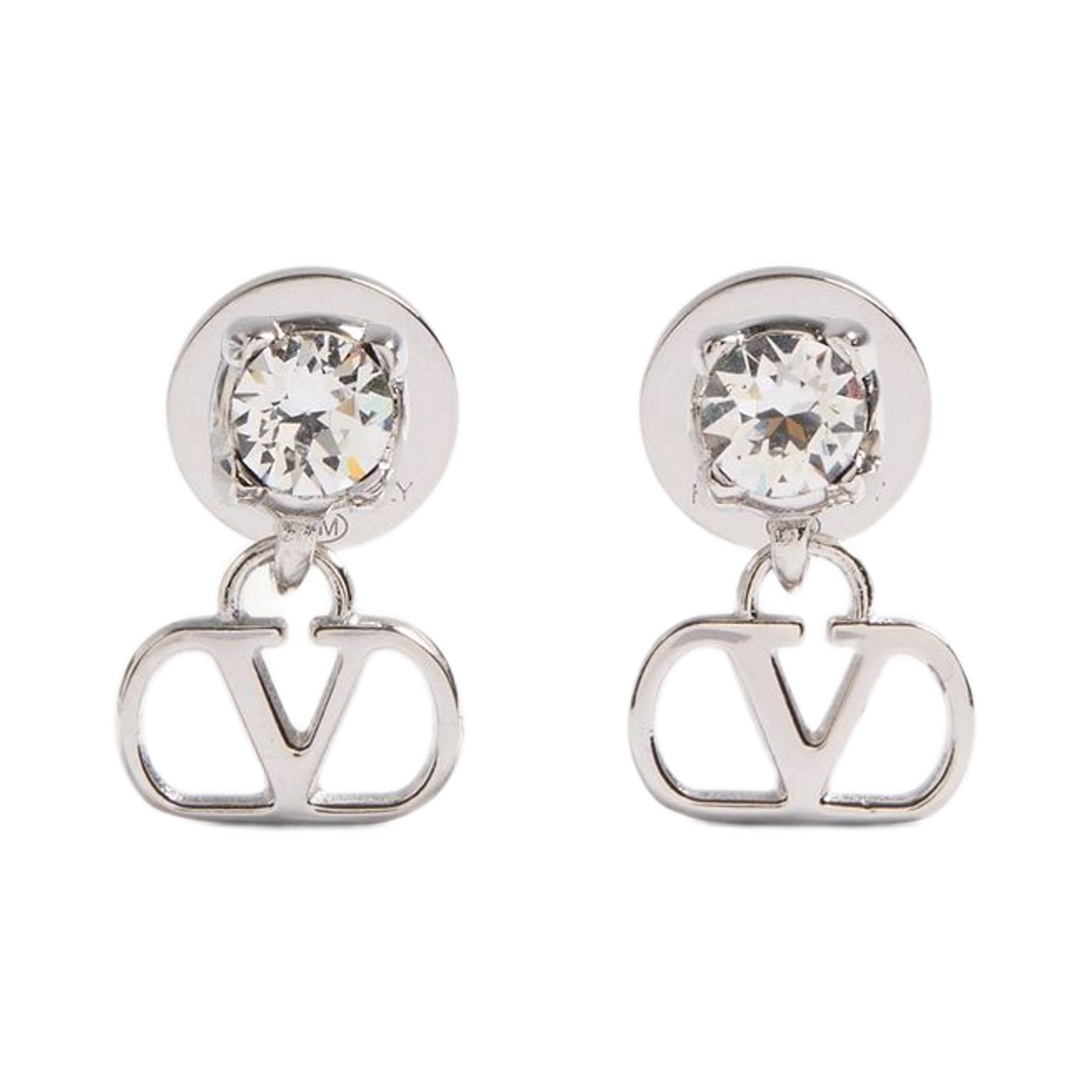 J0BV7QEUDFH (W) Valentino Vlogo Signature Metal Swarovski Earrings Rhodium