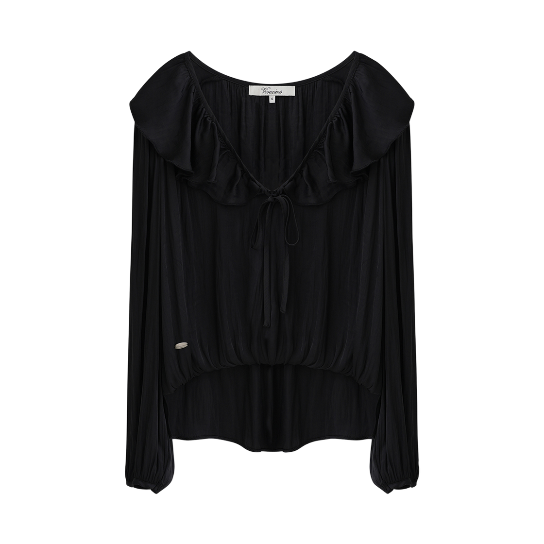 VV61BL03BK VIVACIOUS Cleo Ruffle Blouse Black
