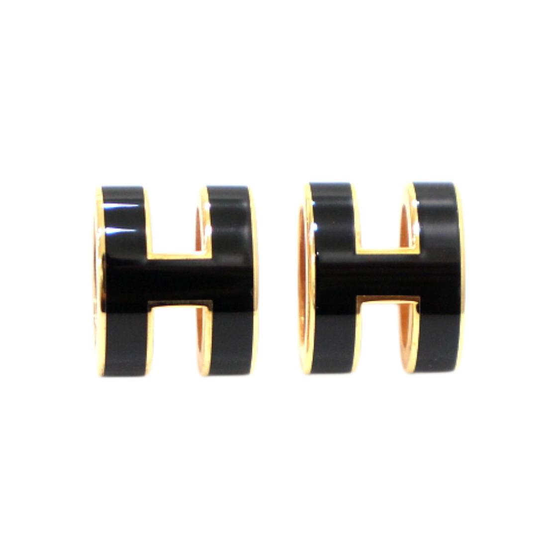 ITB2DV29F7LH Hermes Black POP H Gold Earrings