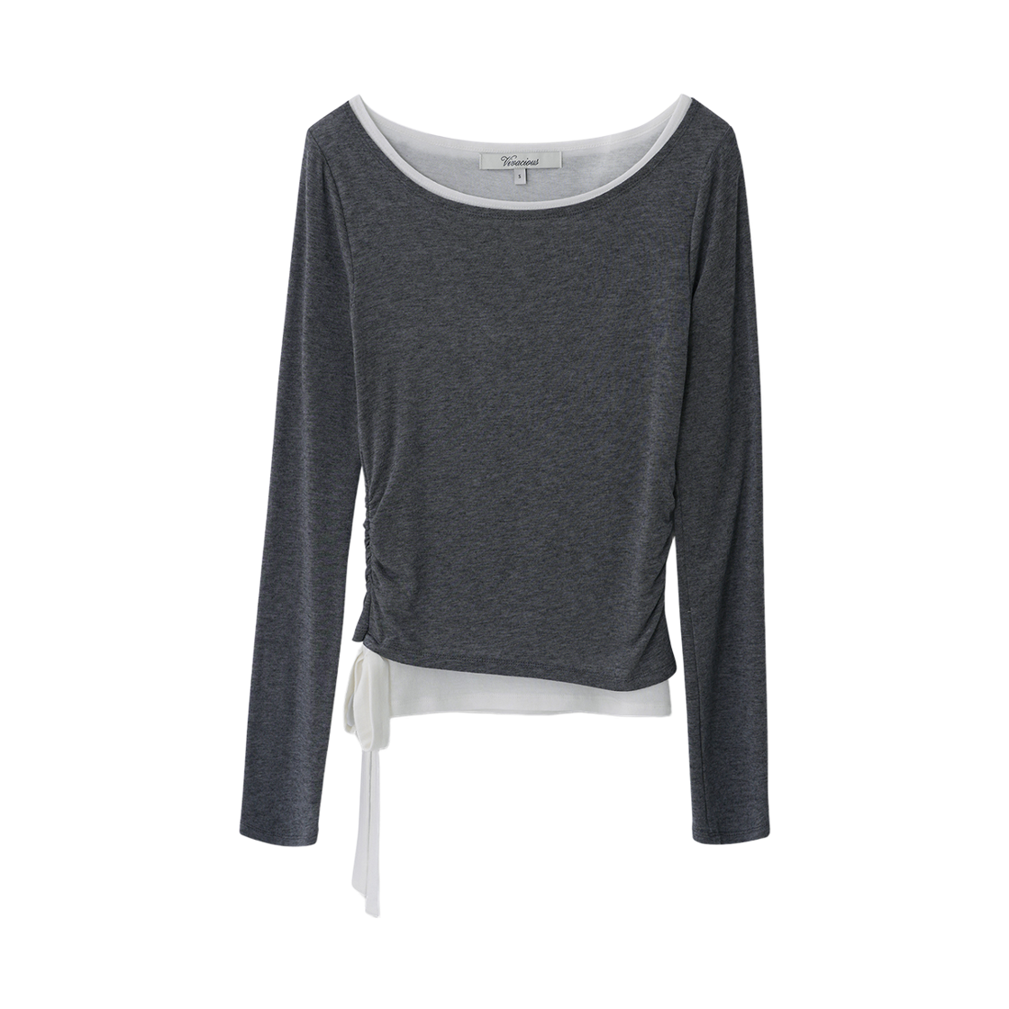 VV63TS04GR VIVACIOUS Aurore Layered Ribbon Wool Tee Grey