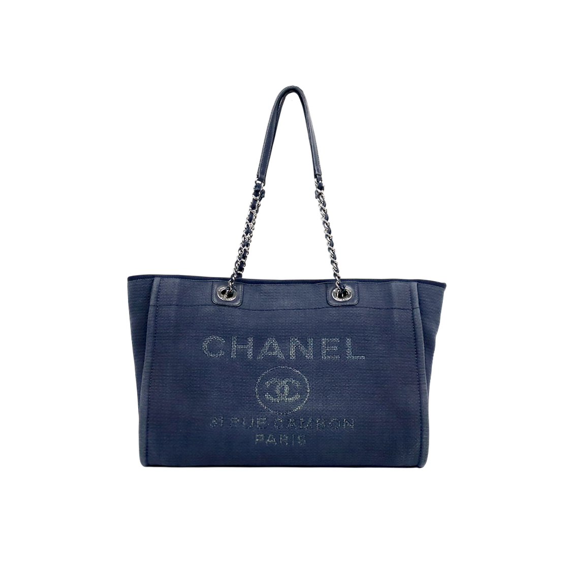 ITEMJTUSB56B Chanel Navy Canvas Deauville Bag