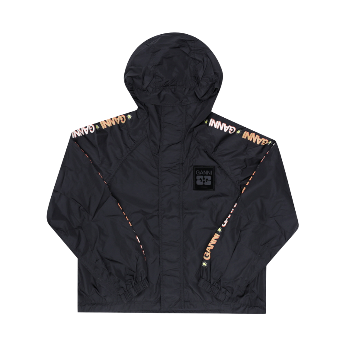 A1010219-099 (W) Ganni Placement Printed Flyweight Nylon Jacket Black