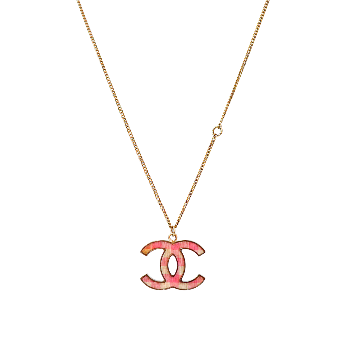 ITSD9SKSJARN Chanel Pink Check CC Gold Necklace