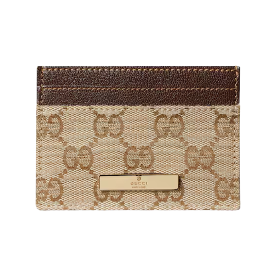 875795-FAF7Y-9651 Gucci Plaque Card Case Sand Brown Canvas