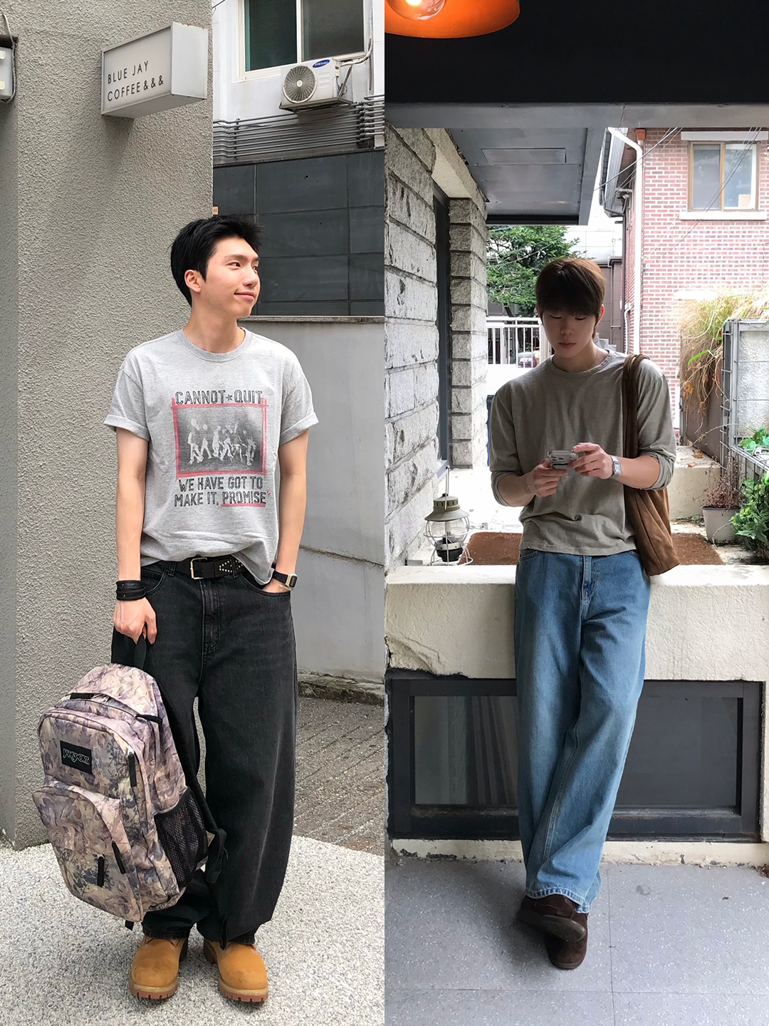 아디다스 x 송 포 더 뮤트 컨트리 OG 그레이 투 코어 블랙, (W) 생로랑 SL 557 쉐이드 선글라스 블랙 착용 스타일 - 3