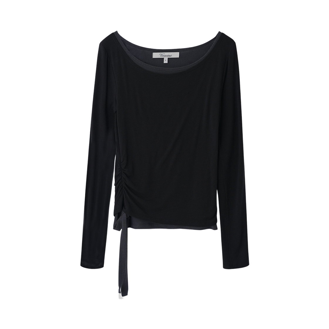 VV63TS04BK VIVACIOUS Aurore Layered Ribbon Wool Tee Black