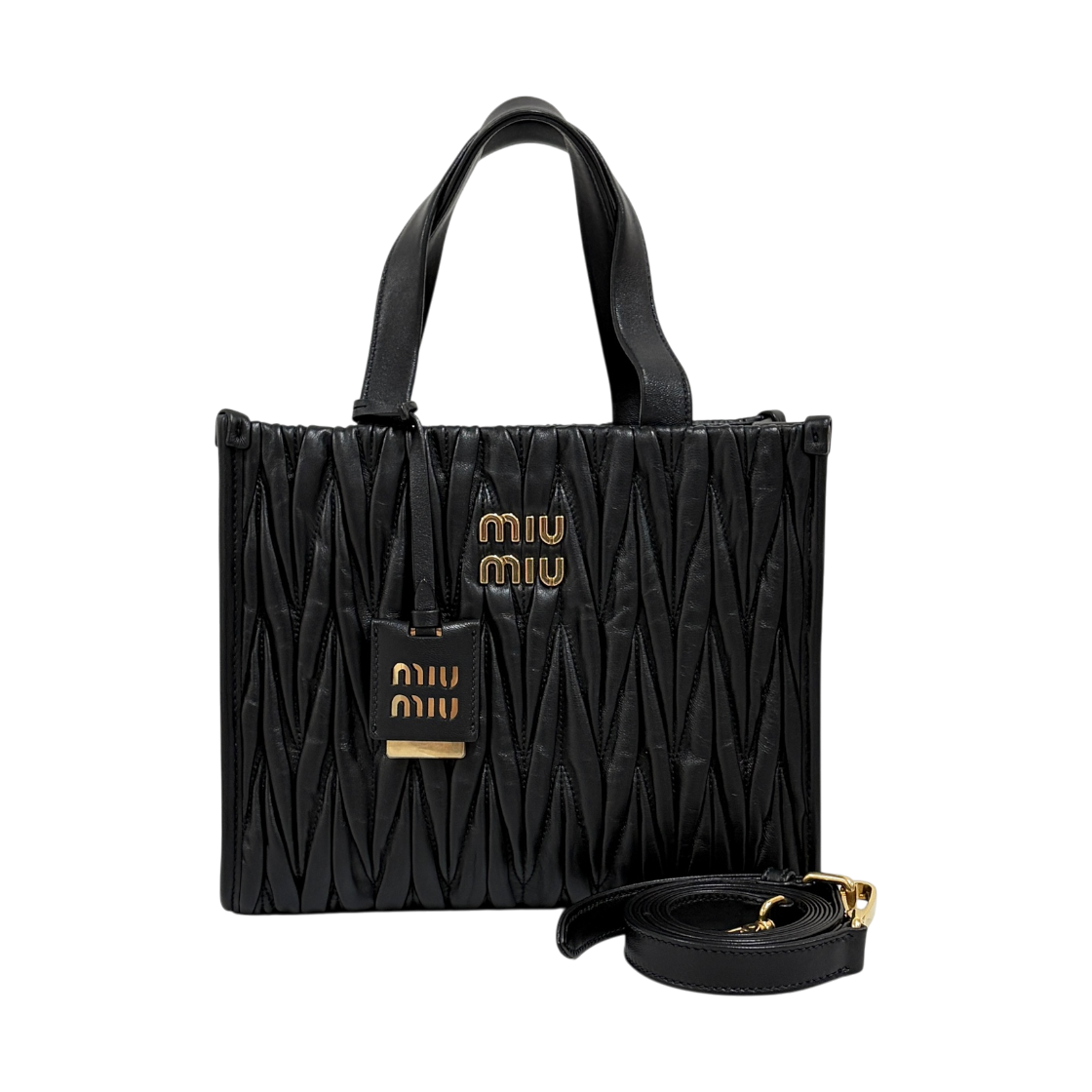IT7QO929UVUF Miu Miu Matelasse Nappa Tote Bag Black