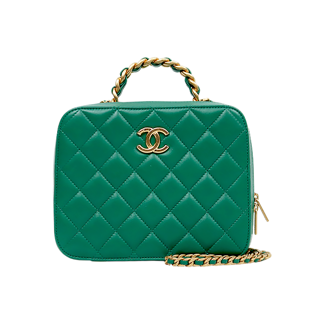 ITHQL9UALLFN Chanel Green Cosmetic Top Handle Vanity Bag