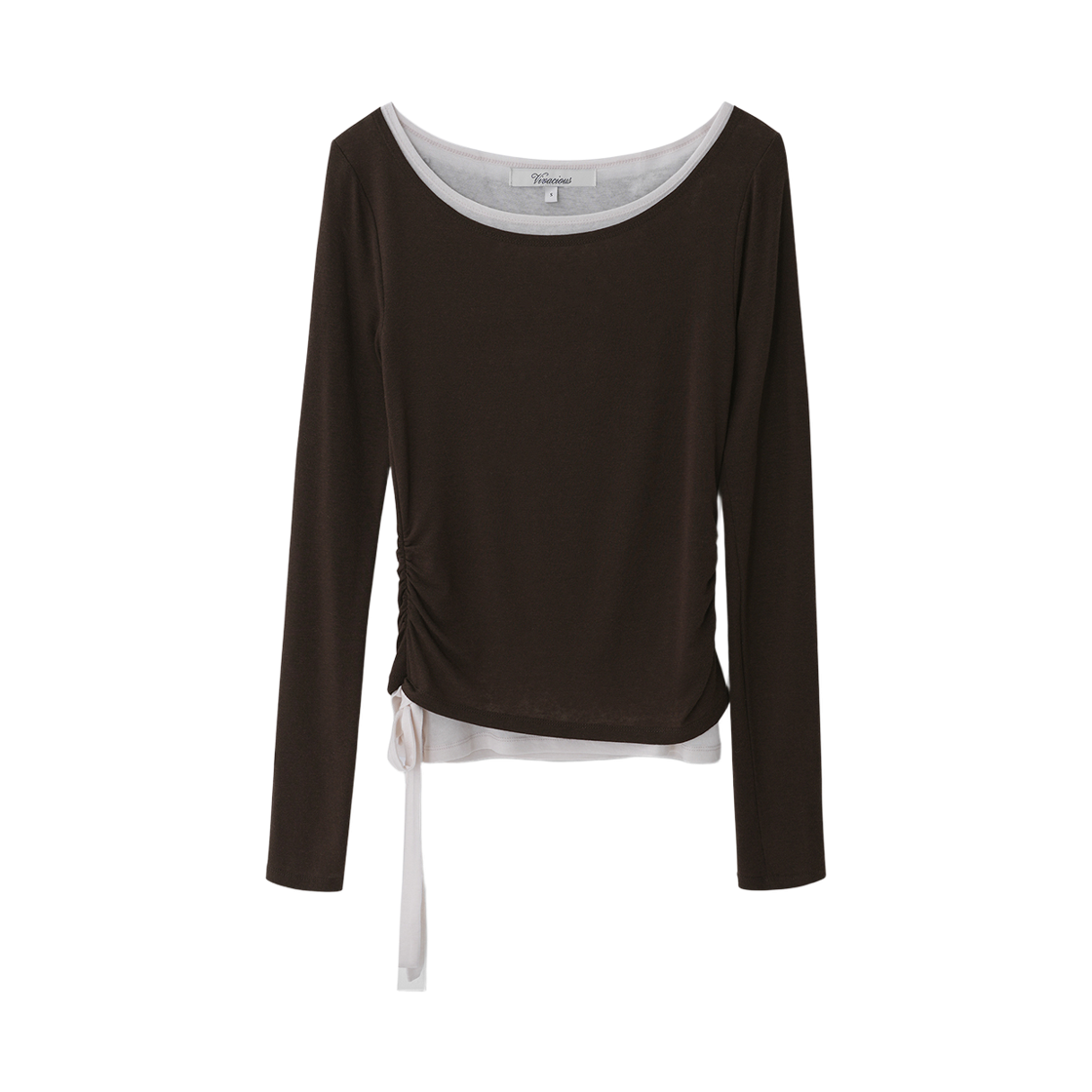 VV63TS04BR VIVACIOUS Aurore Layered Ribbon Wool Tee Brown