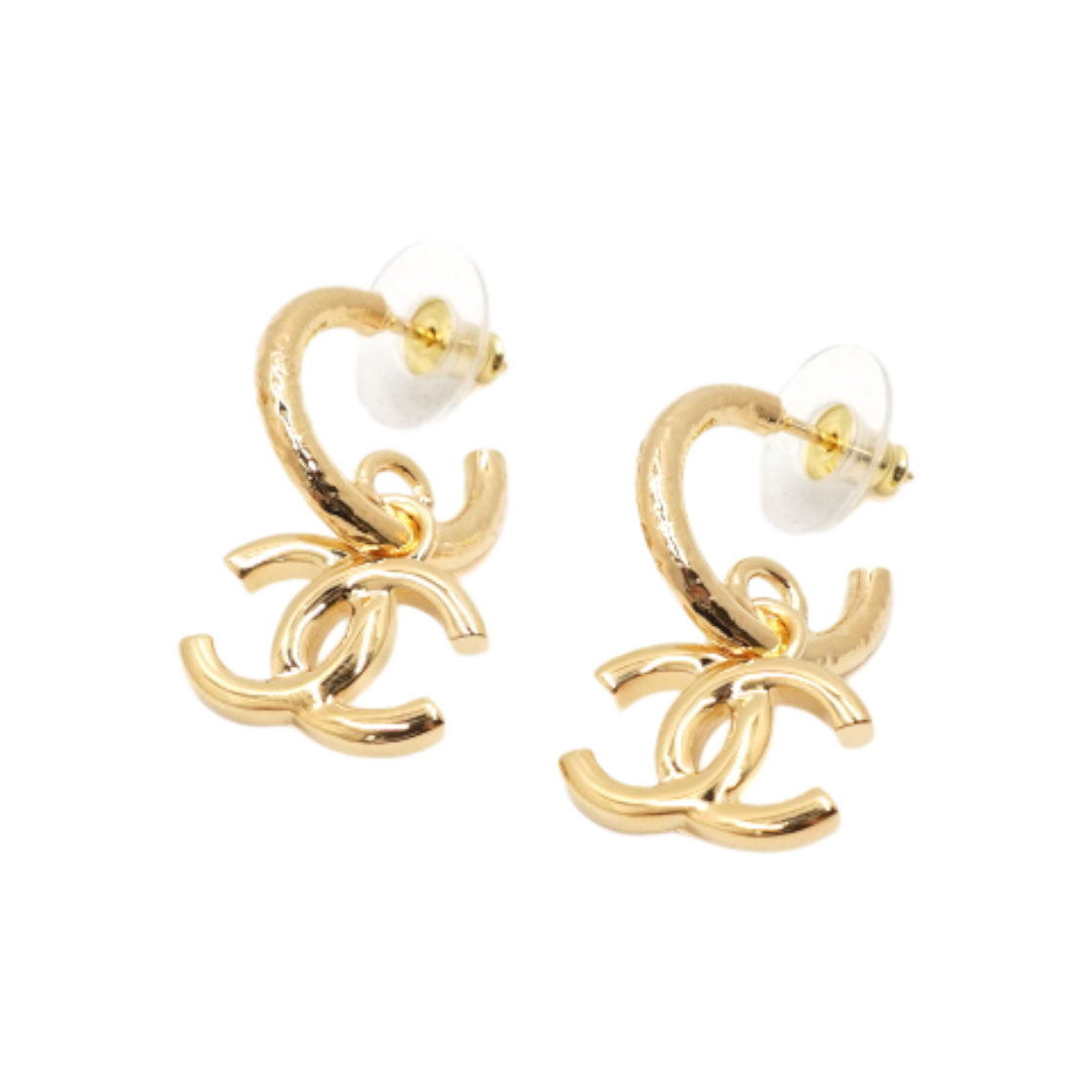 IT7DPBWJPE8L Chanel Gold CC Logo Hoop Drop Earrings