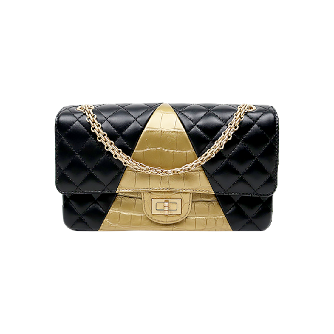 ITHWBRCOJ2HV Chanel Black & Gold Two Tone 2.55 Flap Chain Shoulder Bag