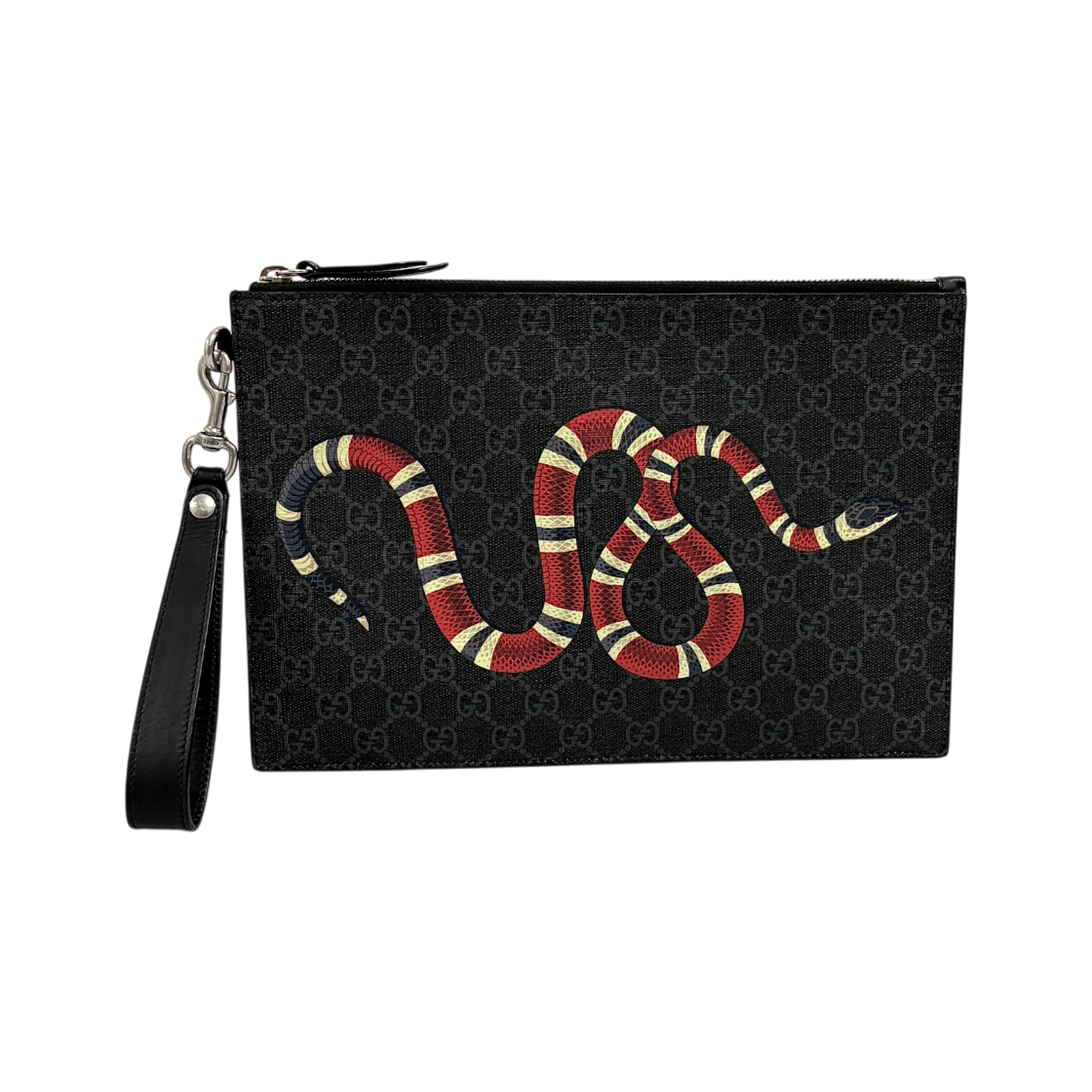 IT9VJADSTGJ8 Gucci GG Supreme Snake Clutch Bag Black