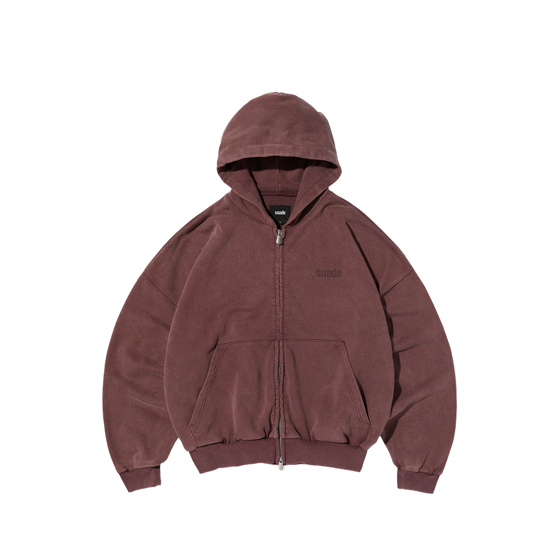 스웨이드 크롭 워시드 후드 집업 워싱 버건디(Suade Cropped Washed Hood Zip Up Washing Burgundy)