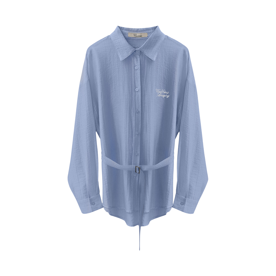 VV63SH01BL VIVACIOUS Flume Belted See-Through Shirt Blue