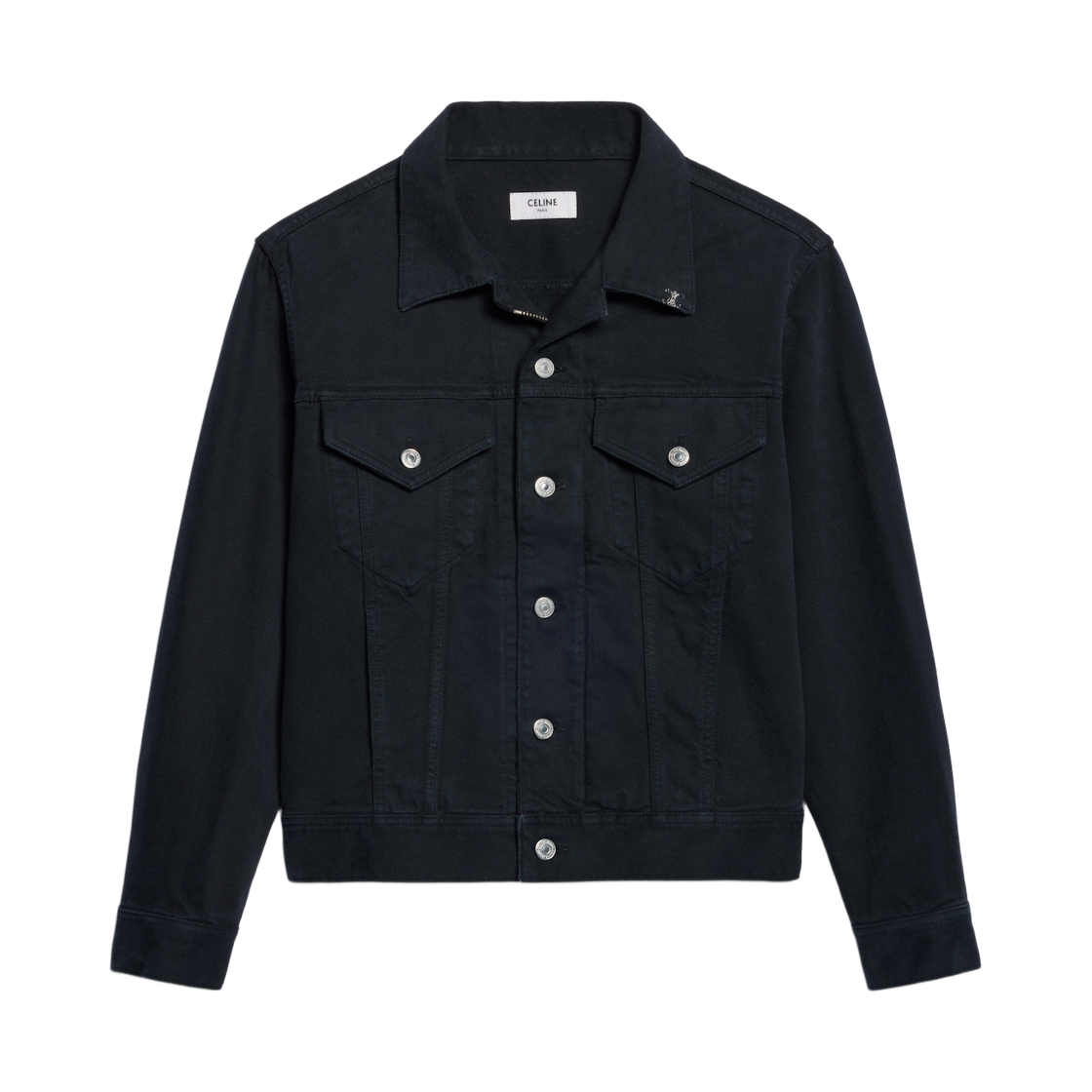 RV19V617R-GLA8 Celine Heavy Cotton Twill Trucker Jacket Overdye Black Heavy Stone Wash