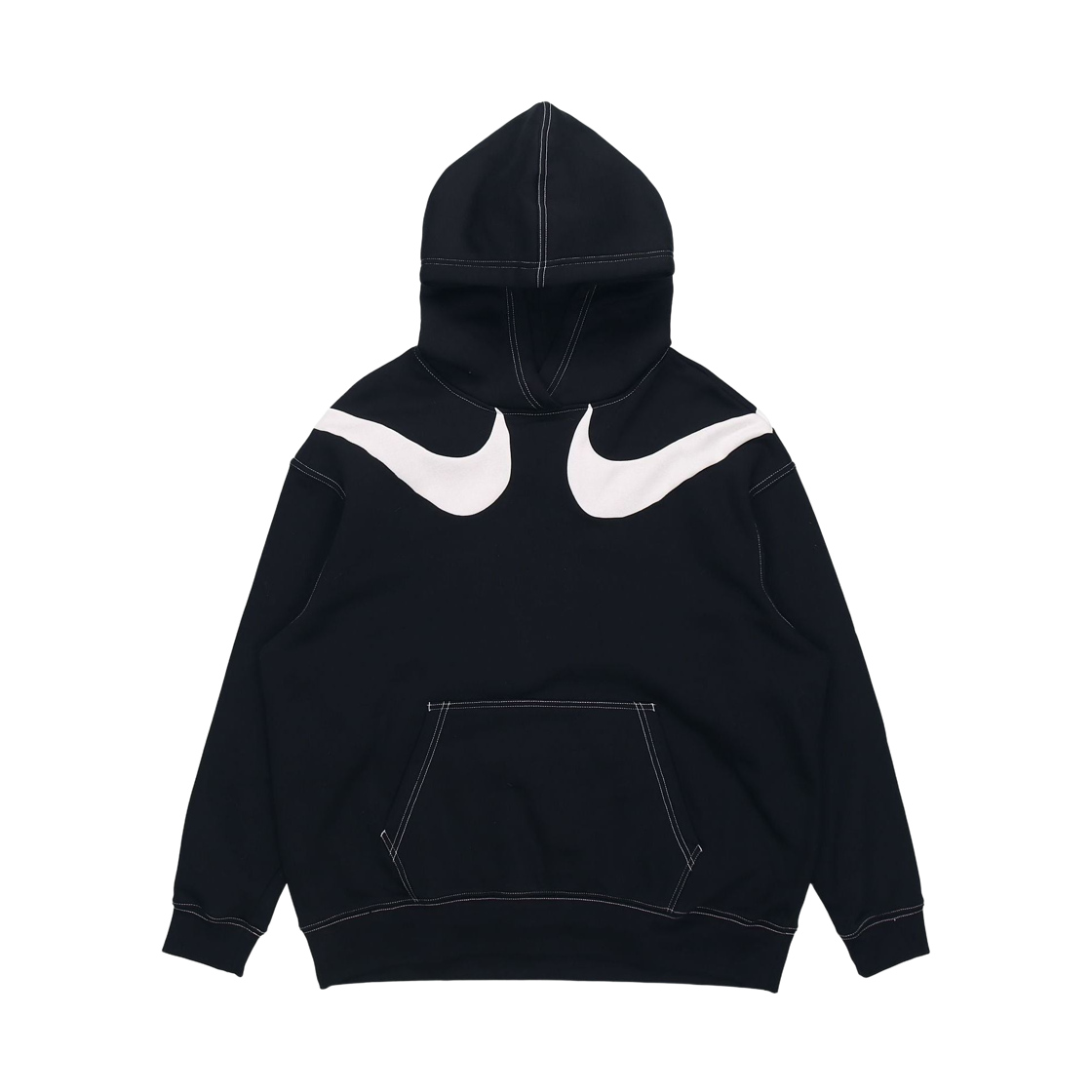 DD5581-010 (W) Nike Swoosh Graphic Fleece Hoodie Black White - Asia