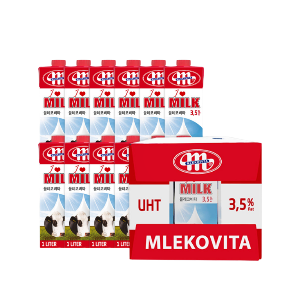 삼립 믈레코비타 3.5% 1000ml 아이러브밀크 멸균우유 12팩(Samlip Mlekovita 3.5% 1000ml "I Love Milk" UHT Milk (12-Pack))