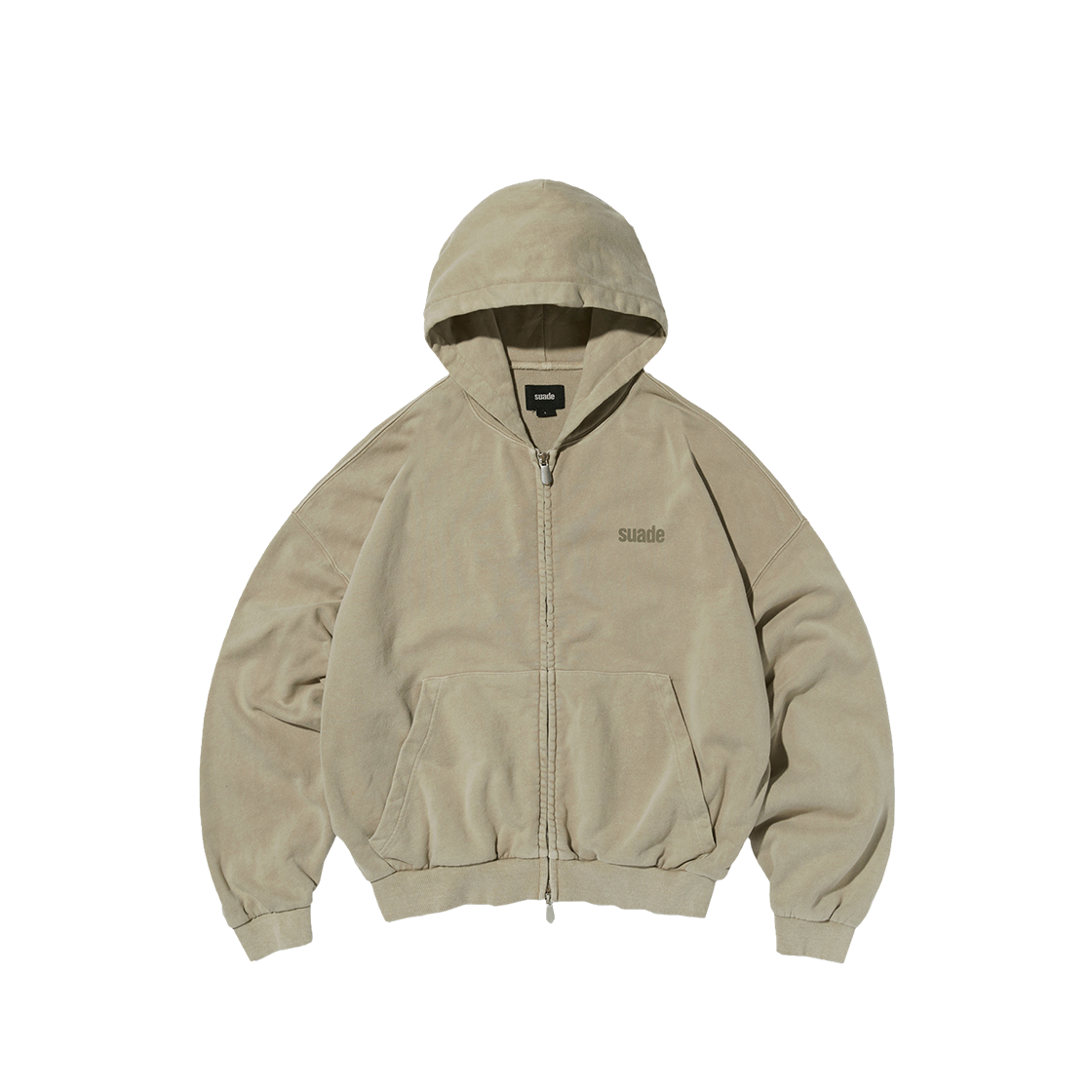 스웨이드 크롭 워시드 후드 집업 워싱 베이지(Suade Cropped Washed Hood Zip Up Washing Beige)