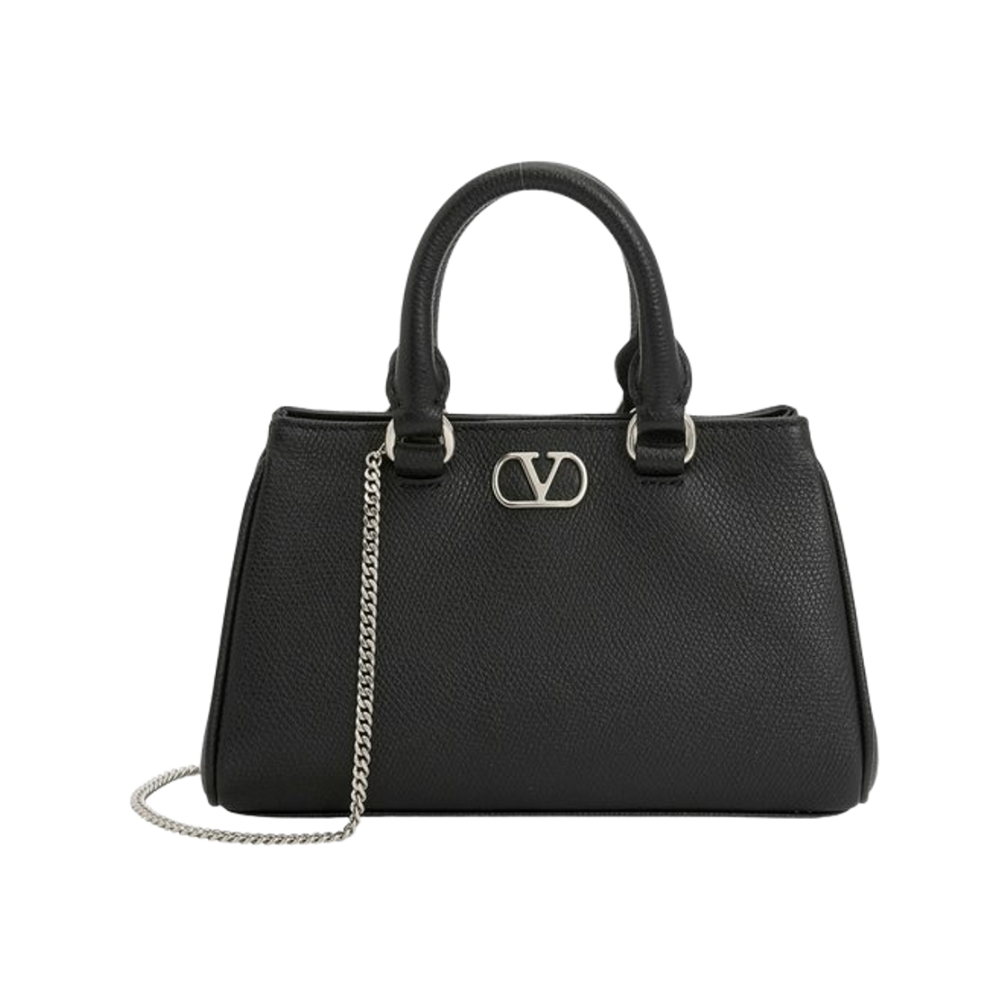 P0BA9BKH0NO Valentino Vlogo Signature Leather Tote Bag Black Silver