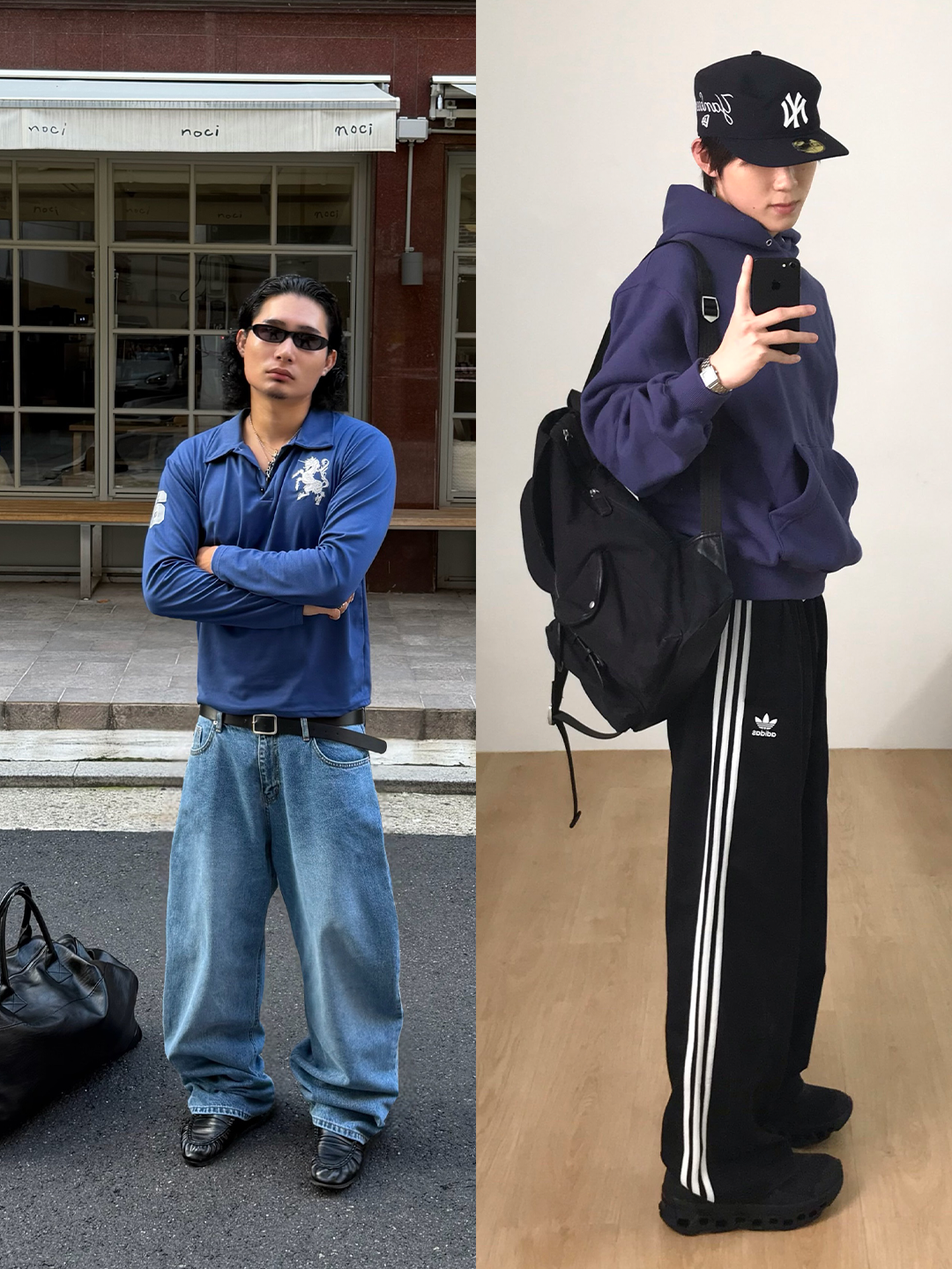 아디다스 x 송 포 더 뮤트 컨트리 OG 그레이 투 코어 블랙, (W) 생로랑 SL 557 쉐이드 선글라스 블랙 착용 스타일 - 2