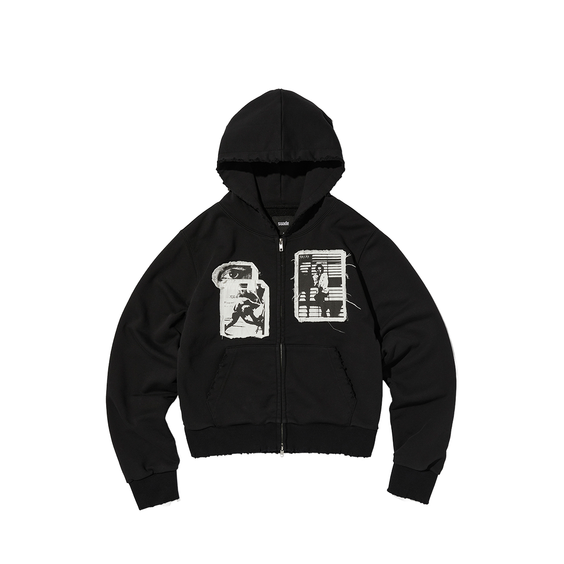 스웨이드 패치워크 후드 집업 블랙(Suade Patchwork Hood Zip Up Black)