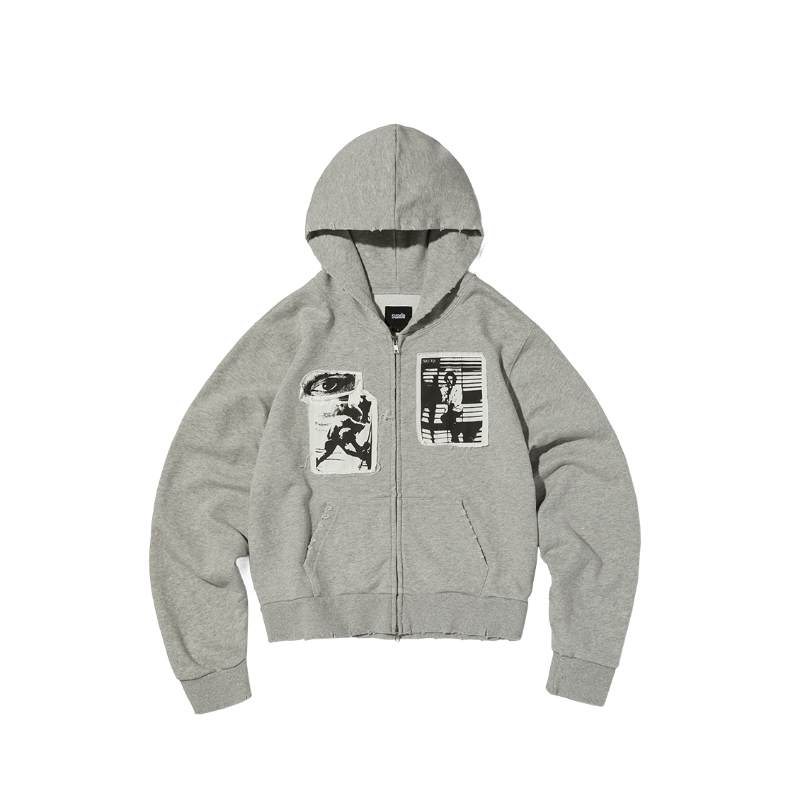 스웨이드 패치워크 후드 집업 그레이(Suade Patchwork Hood Zip Up Gray)