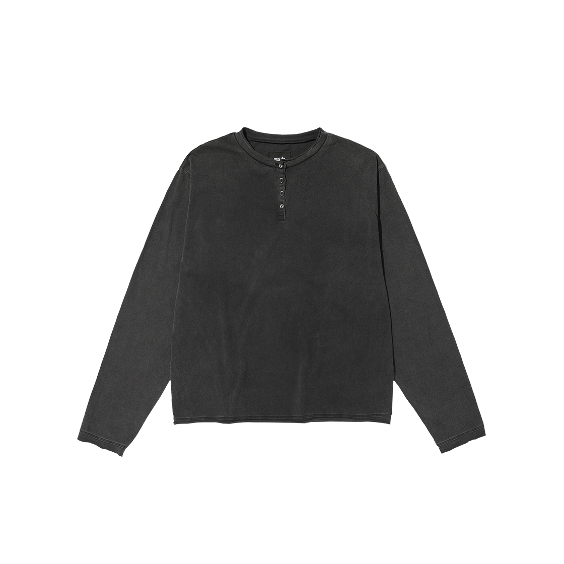 스웨이드 워시드 헨리 넥 워싱 블랙(Suade Washed Henley Neck Washing Black)