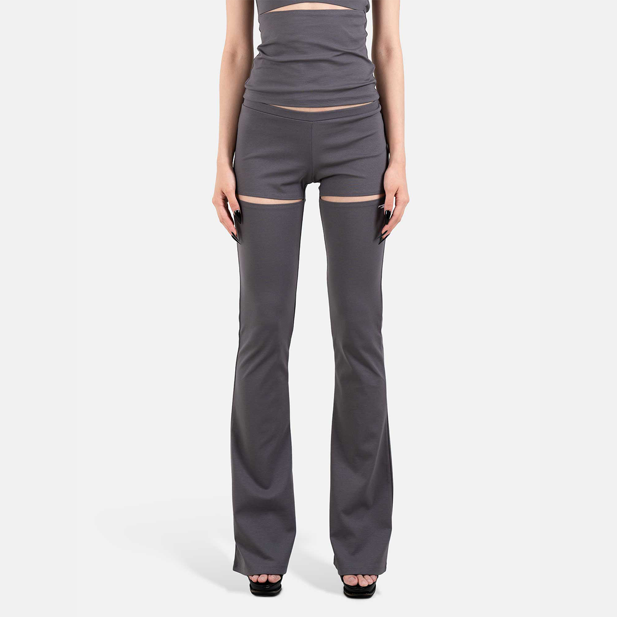 트루엘 앞트임 부츠컷 바지 그레이(Trooel Front Slit Flared Pants Gray) - 2