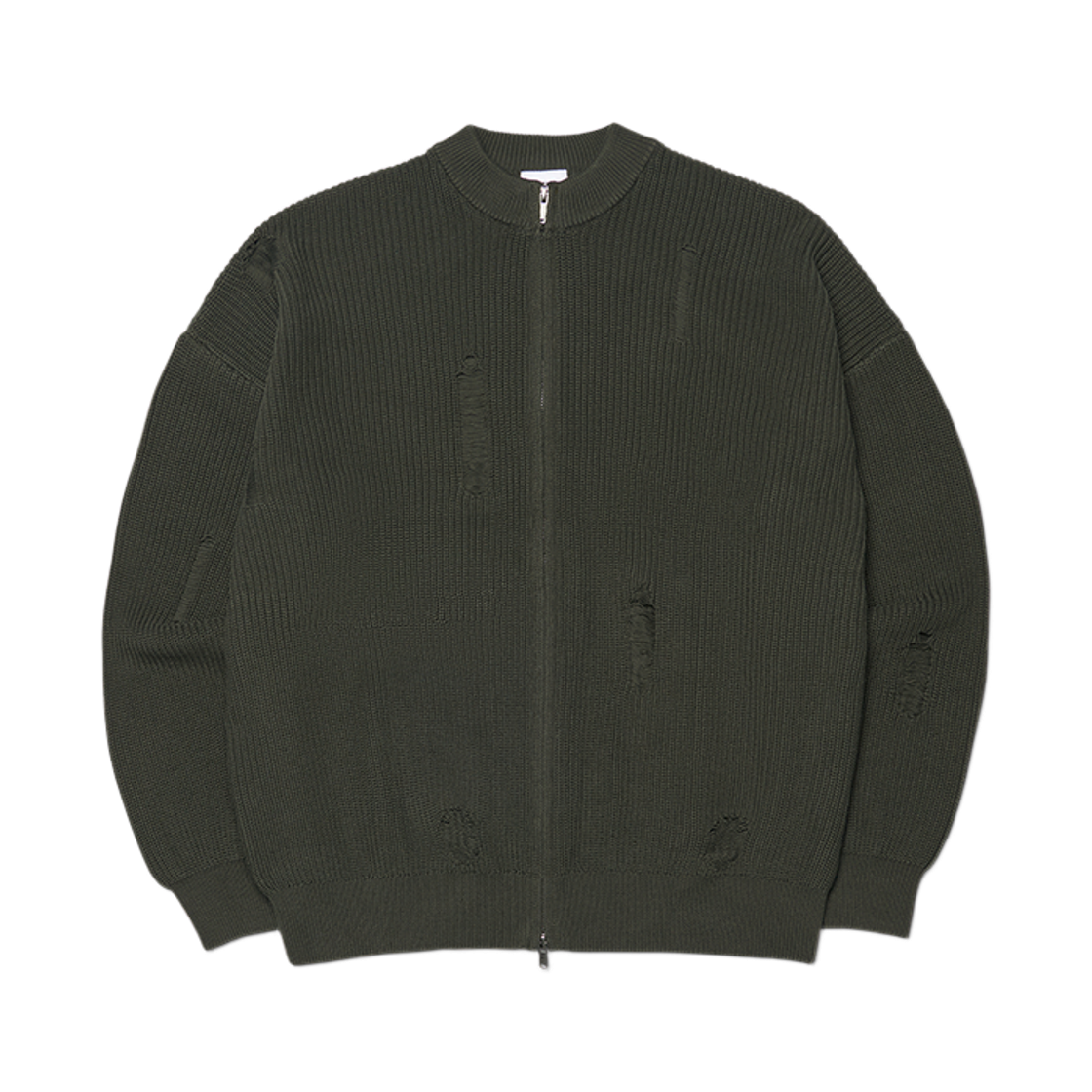 NMWF62KT01KHA NOMANUAL Destroyed Knit Zip-Up Khaki
