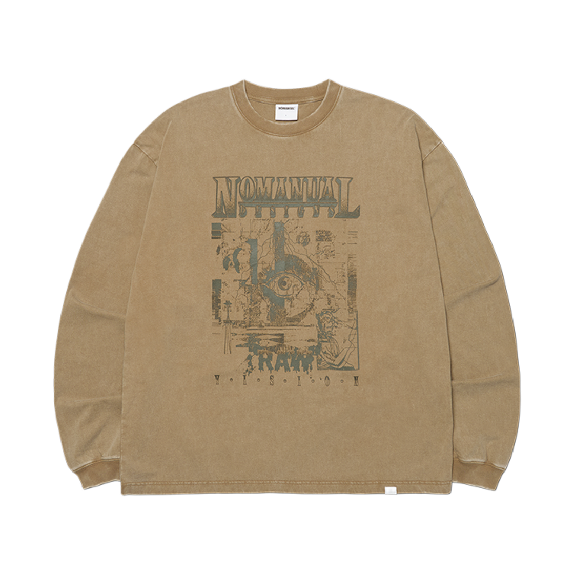 NMWF62LS13WHK NOMANUAL Raw Vision Graphic Long Sleeve Tee Washed Khaki