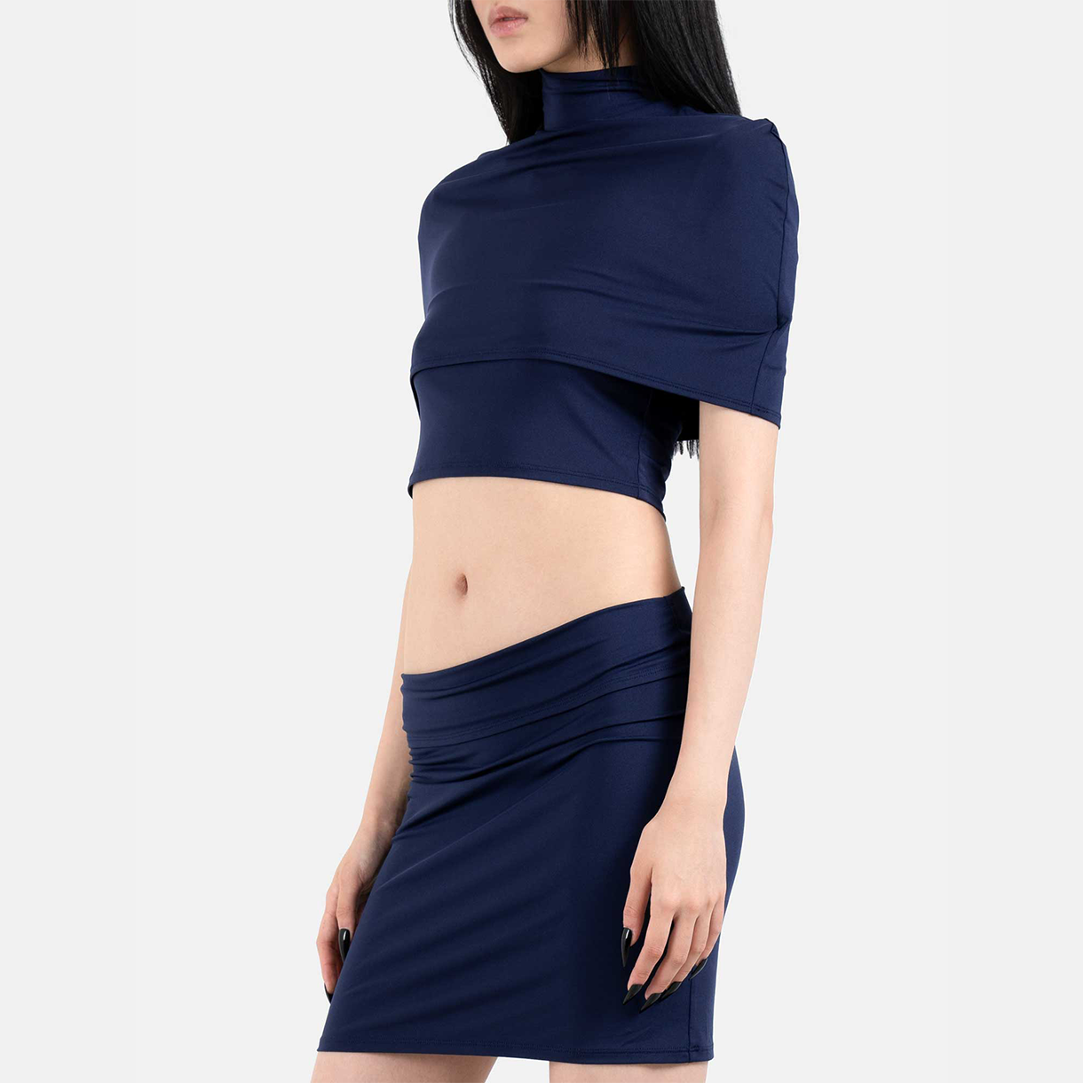 트루엘 오페이크 하이넥 케이프 탑 네이비(Trooel Opaque High Neck Cape Top Navy) - 3