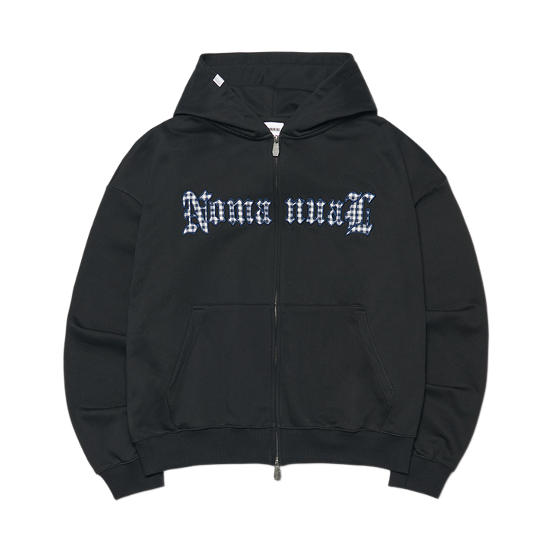 노매뉴얼 고딕 체크 패치 후디드 집업 블랙(NOMANUAL Gothic Check Patch Hooded Zip-Up Black)