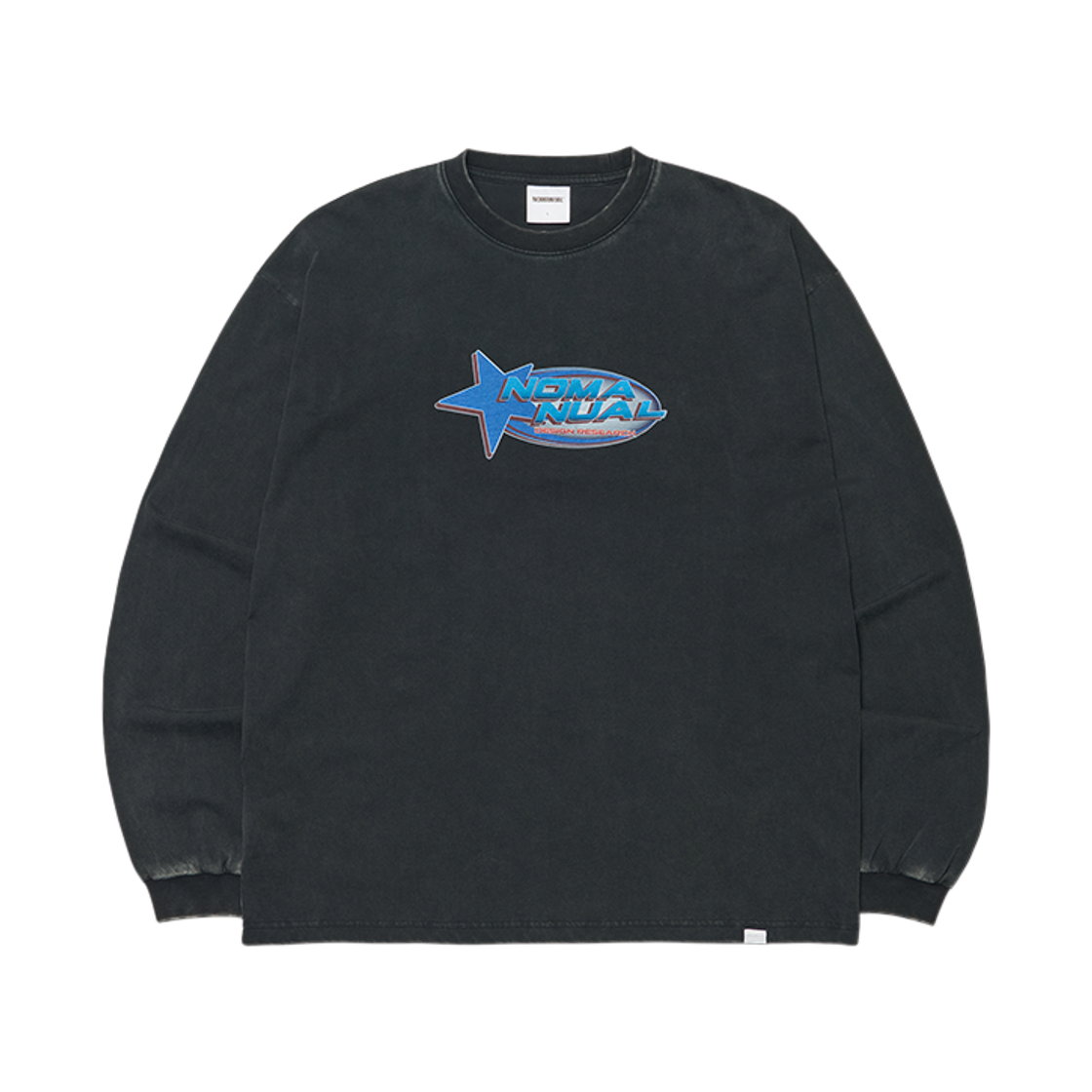 NMWF62LS06WBK NOMANUAL Star Logo Vintage Long Sleeve Tee Washed Black