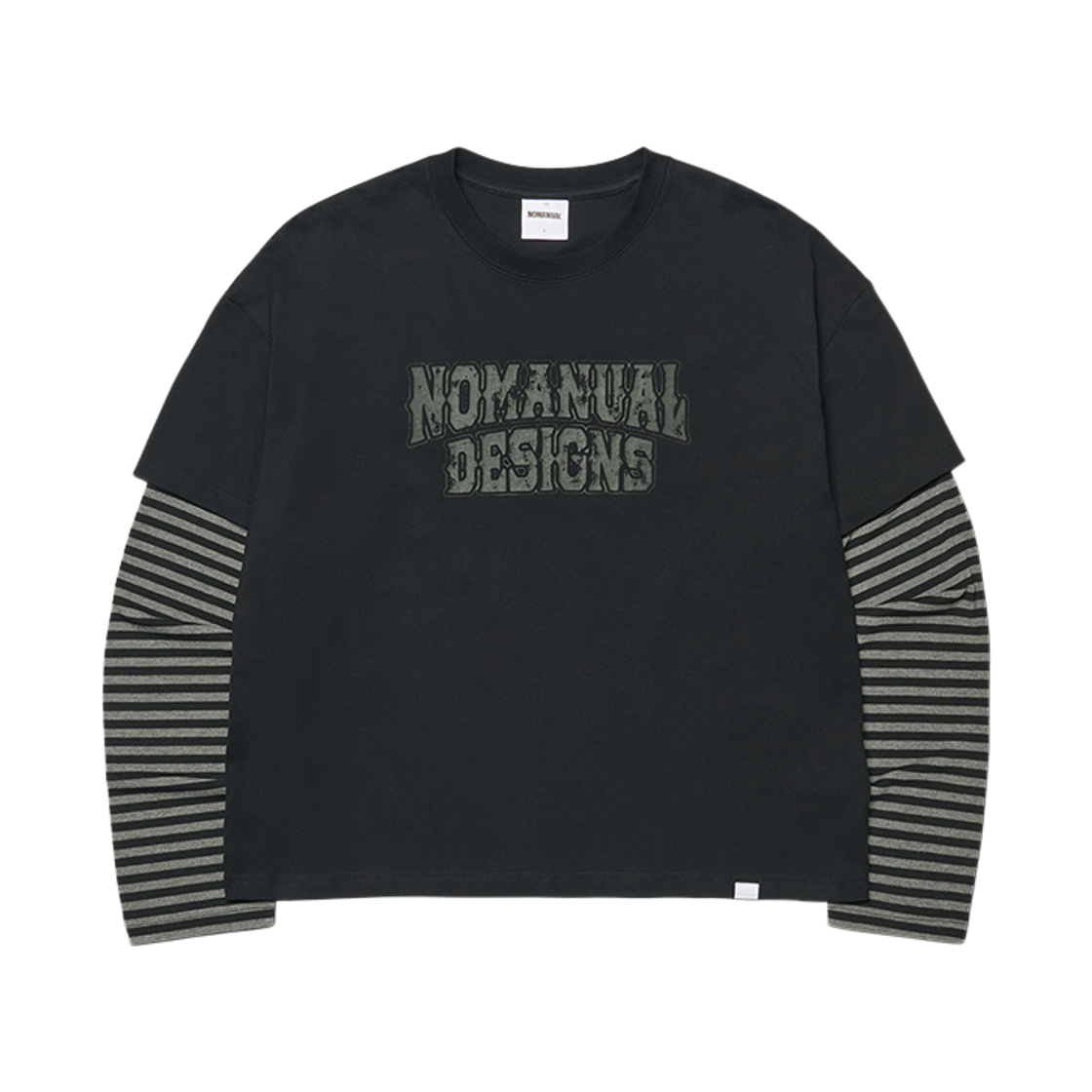 NMWF62LS03BLK NOMANUAL Stripe Layered Long Sleeve Tee Black