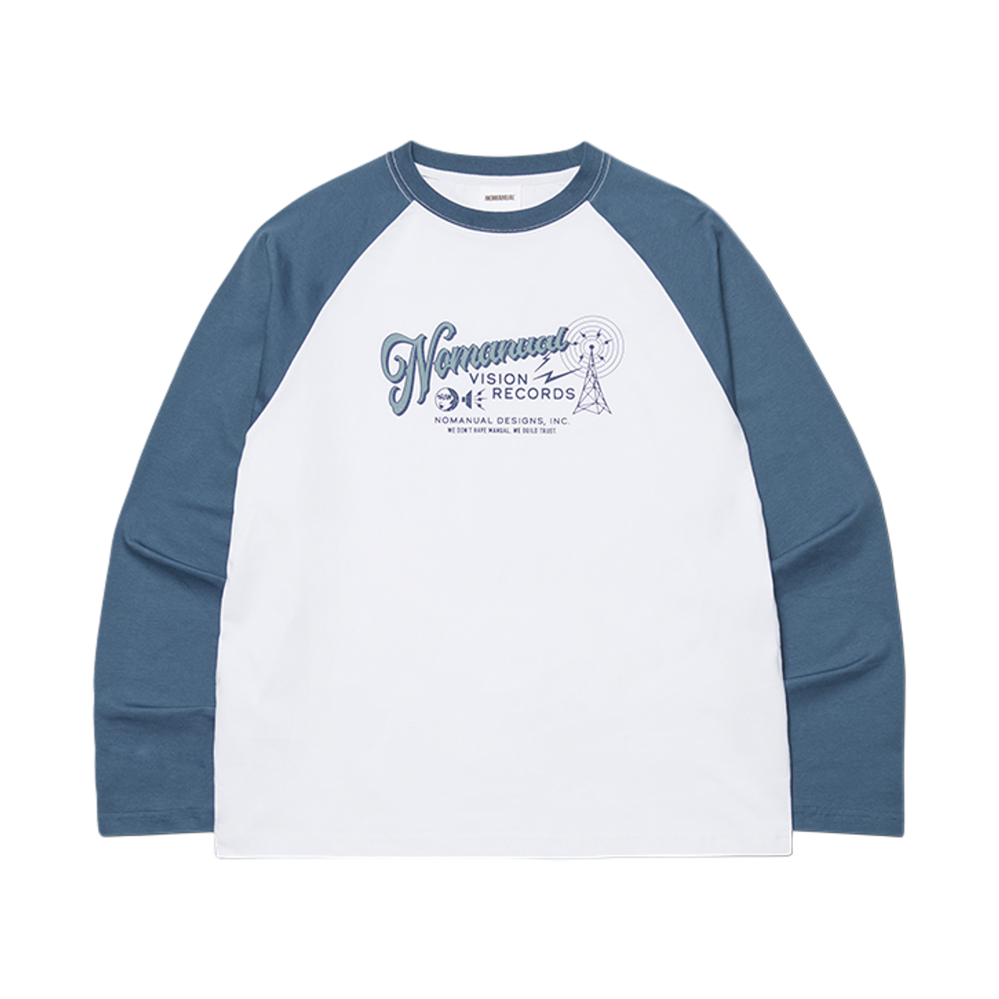 NMWF62LS09NVY NOMANUAL Vision Records Raglan Long Sleeve Tee Navy