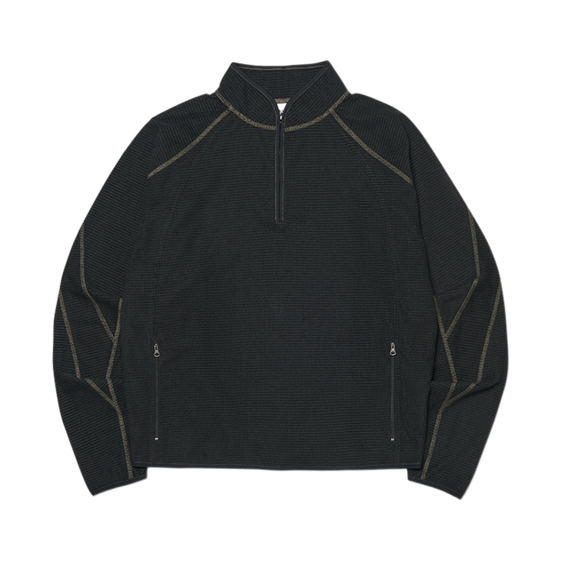 노매뉴얼 T.L 헤비 와플 하프 집업 블랙(NOMANUAL T.L Heavy Waffle Half Zip-Up Black)