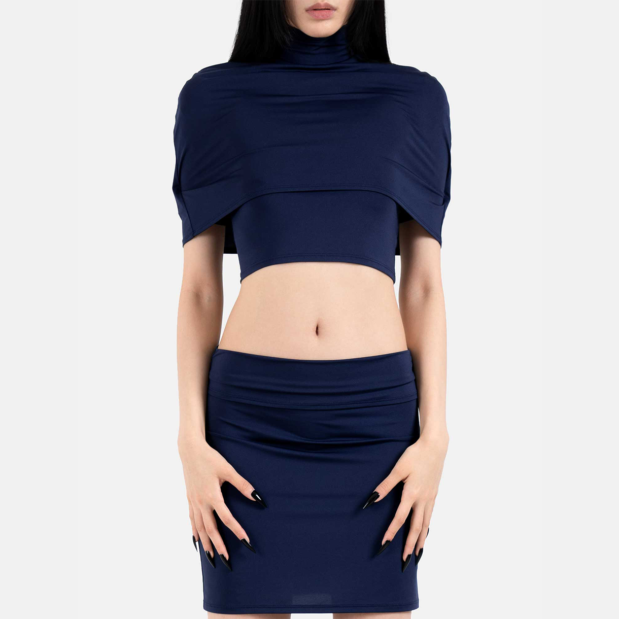 트루엘 오페이크 하이넥 케이프 탑 네이비(Trooel Opaque High Neck Cape Top Navy) - 4