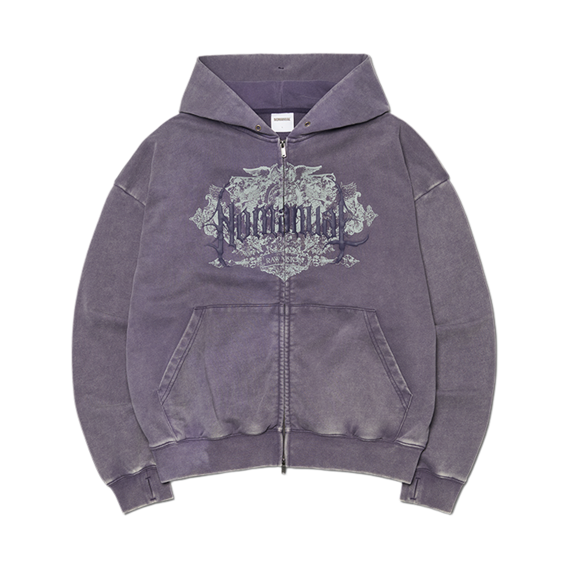 노매뉴얼 다크 크레스트 후디드 집업 워시드 퍼플(NOMANUAL Dark Crest Hooded Zip-Up Washed Purple)