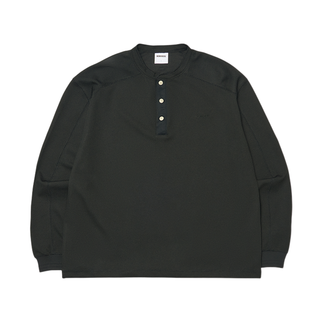 NMWF62LS01BLK NOMANUAL NM Henley Neck Waffle Long Sleeve Tee Black