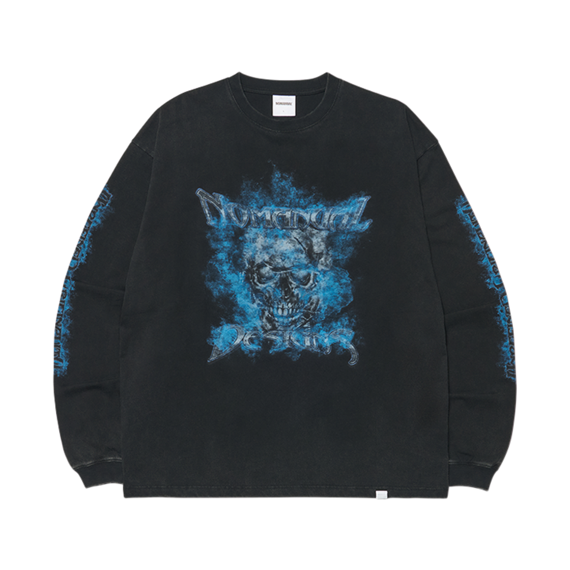 NMWF62LS14WBK NOMANUAL Flame Skull Long Sleeve Tee Washed Black