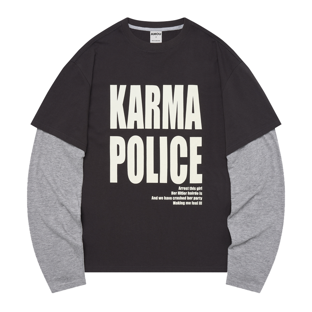 카르마 폴리스 레이어드 티셔츠 차콜(AMOU Karma Police Layered T-Shirt Chacoal)