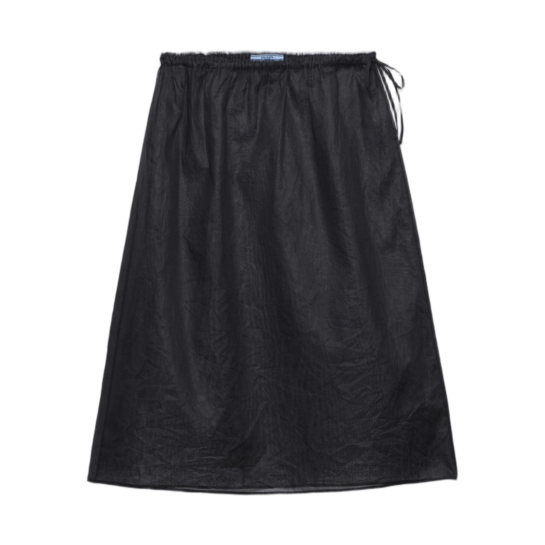 P10D8-6505-F0002 (W) Prada Cotton Organdy Midi-Skirt Black