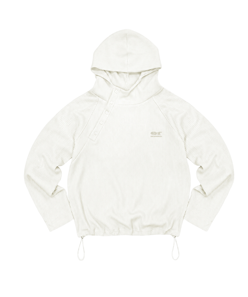 이스케이프프롬 ESCF 로고 포인트 와플 헨리넥 후드티 아이보리(Escapefrom ESCF Logo Point Waffle Henley Neck Hoodie Ivory) - 2