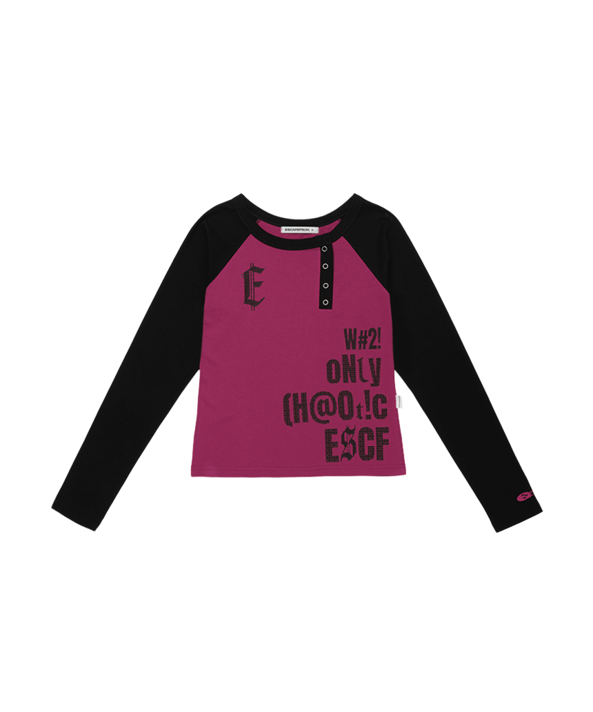E262PSL013MG Escapefrom ESCF Pixel Typo Print Side Snap Long Sleeve Magenta
