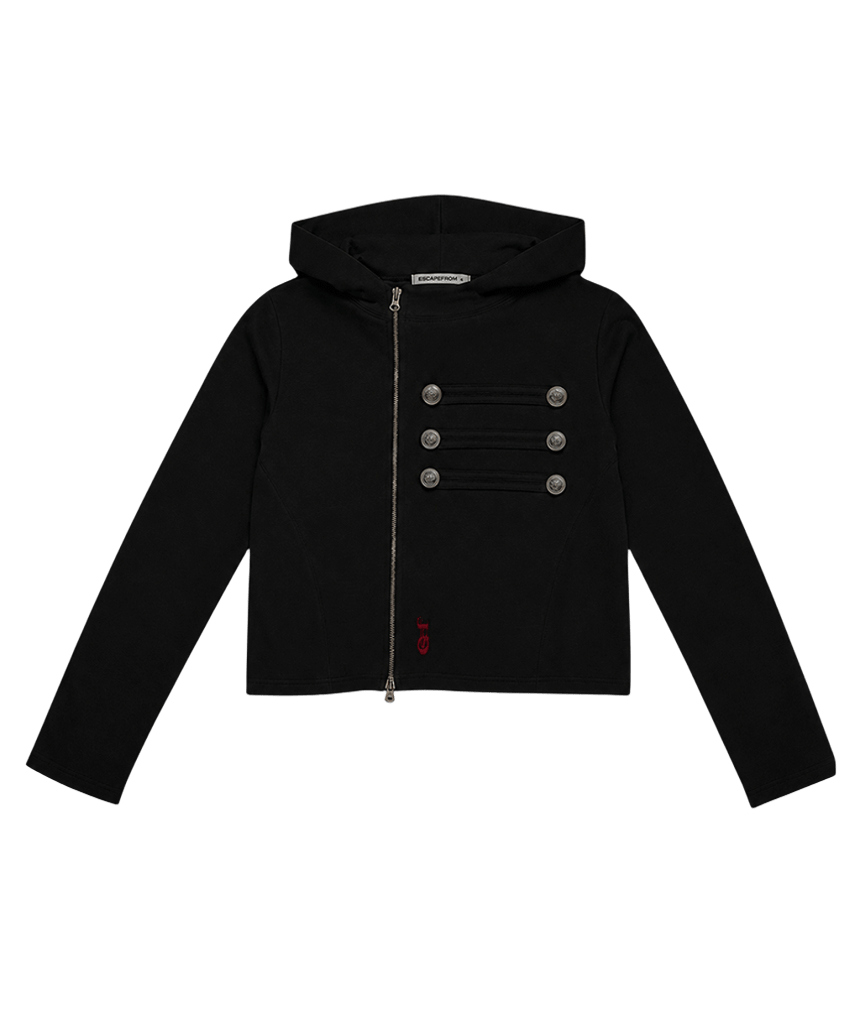 이스케이프프롬 나폴레옹 디테일 사이드 지퍼 후드집업 블랙(Escapefrom Napoleon Detail Side Zipper Hood Zip-Up Black)