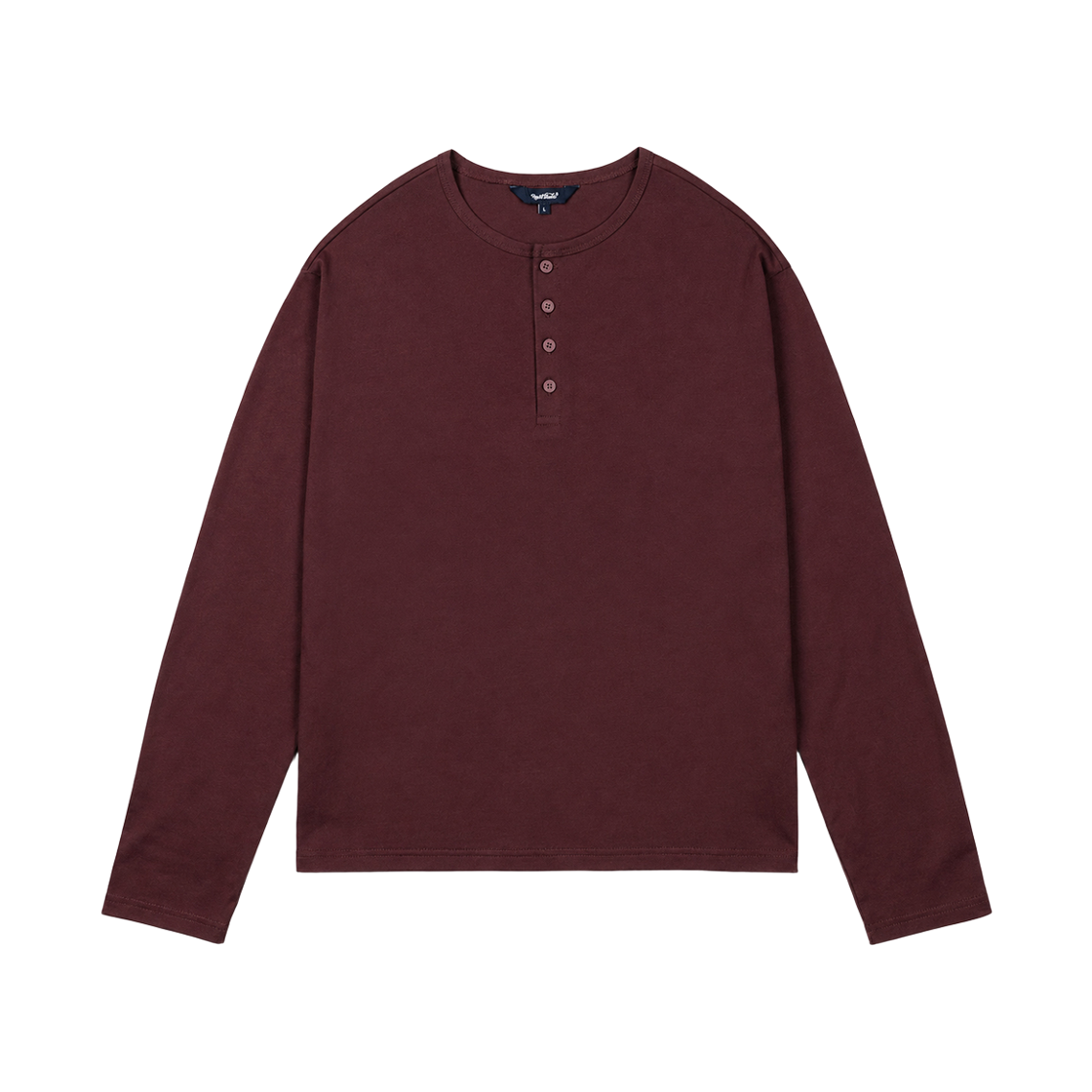 clothes066 NUART STUDIO Origin Henley Neck Long Sleeve T-Shirt Burgundy
