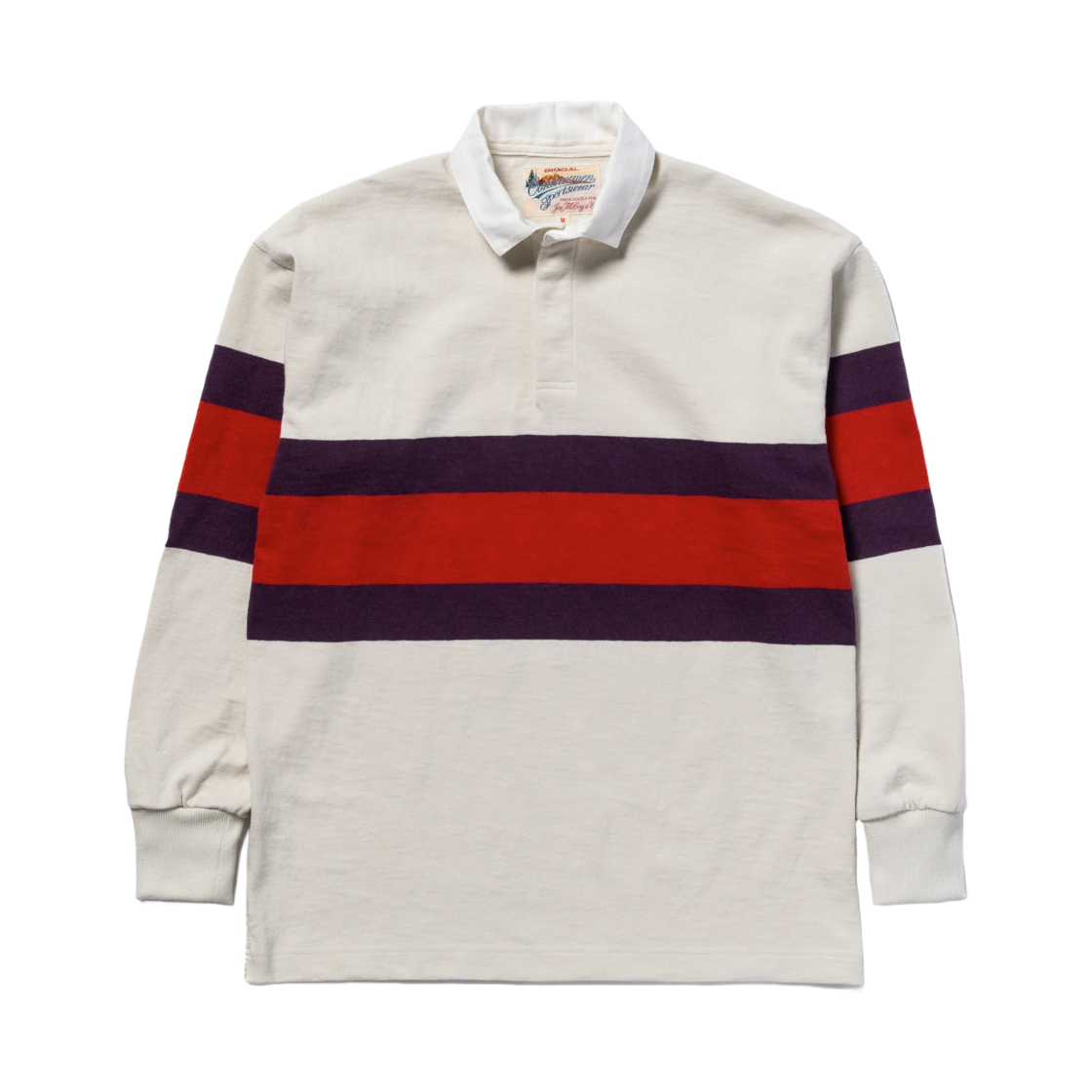 MC25013-301 The Real McCoy's Joe Mccoy Climbers Striped Rugby Shirt Ecru Purple
