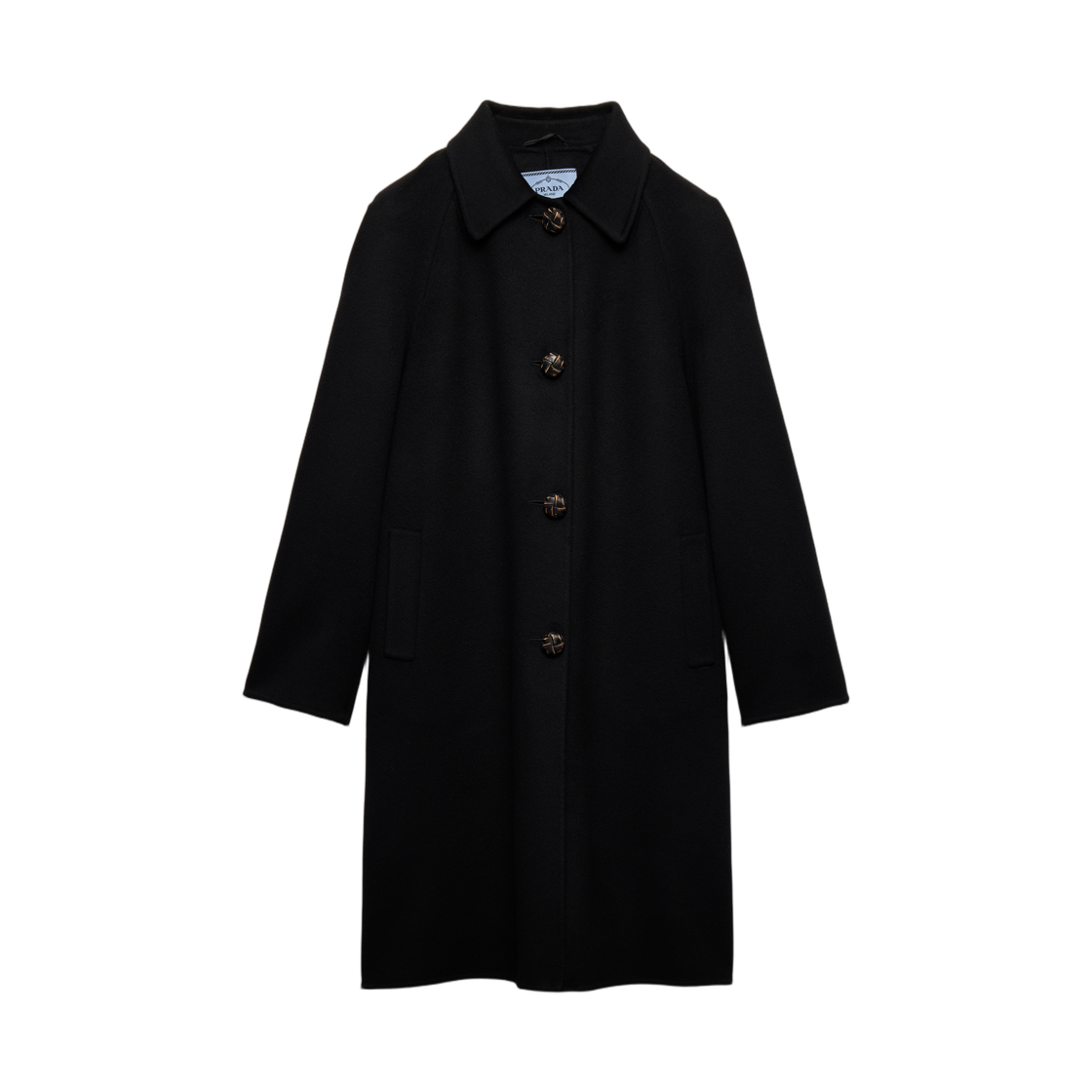 P642TE-179B-F0002 (W) Prada Single-Breasted Double Cashmere and Wool Coat Black