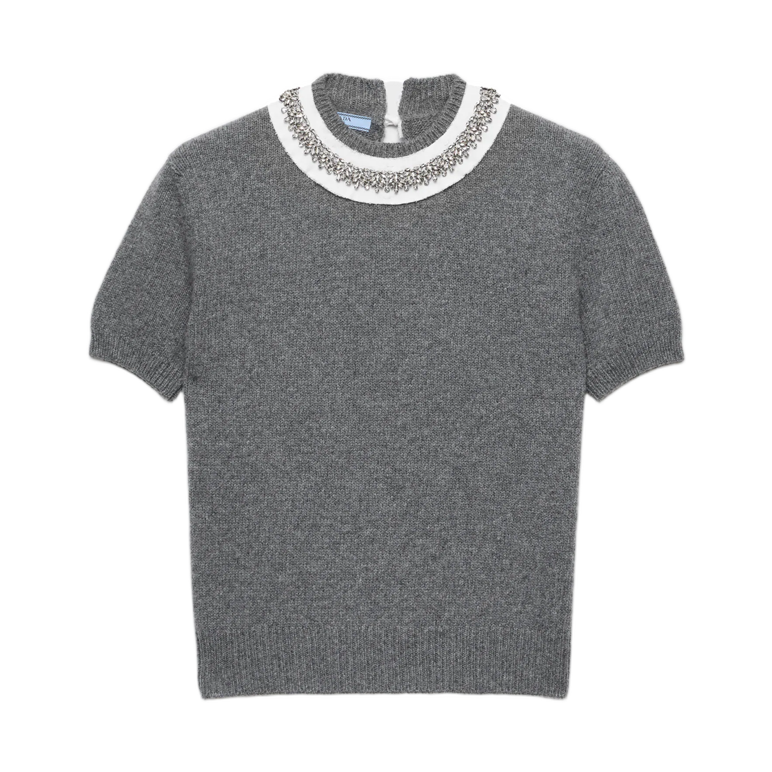 (W) 프라다 숏슬리브 울 앤 캐시미어 스웨터 슬레이트 그레이((W) Prada Short-Sleeved Wool and Cashmere Sweater Slate Gray)
